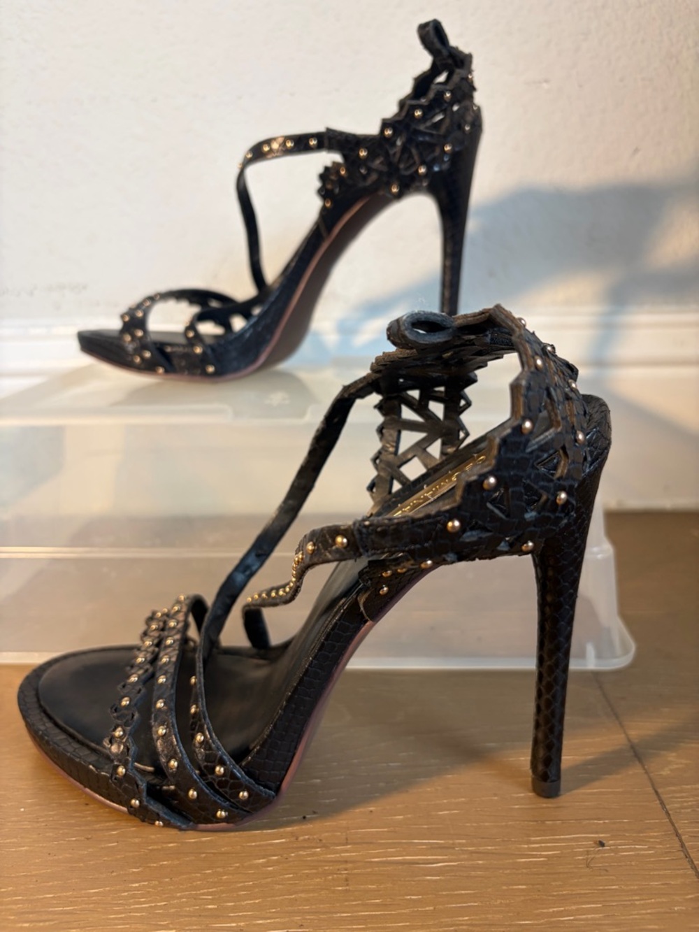 BCBGMaxAzria Black Studded Strappy High Heel Sandals